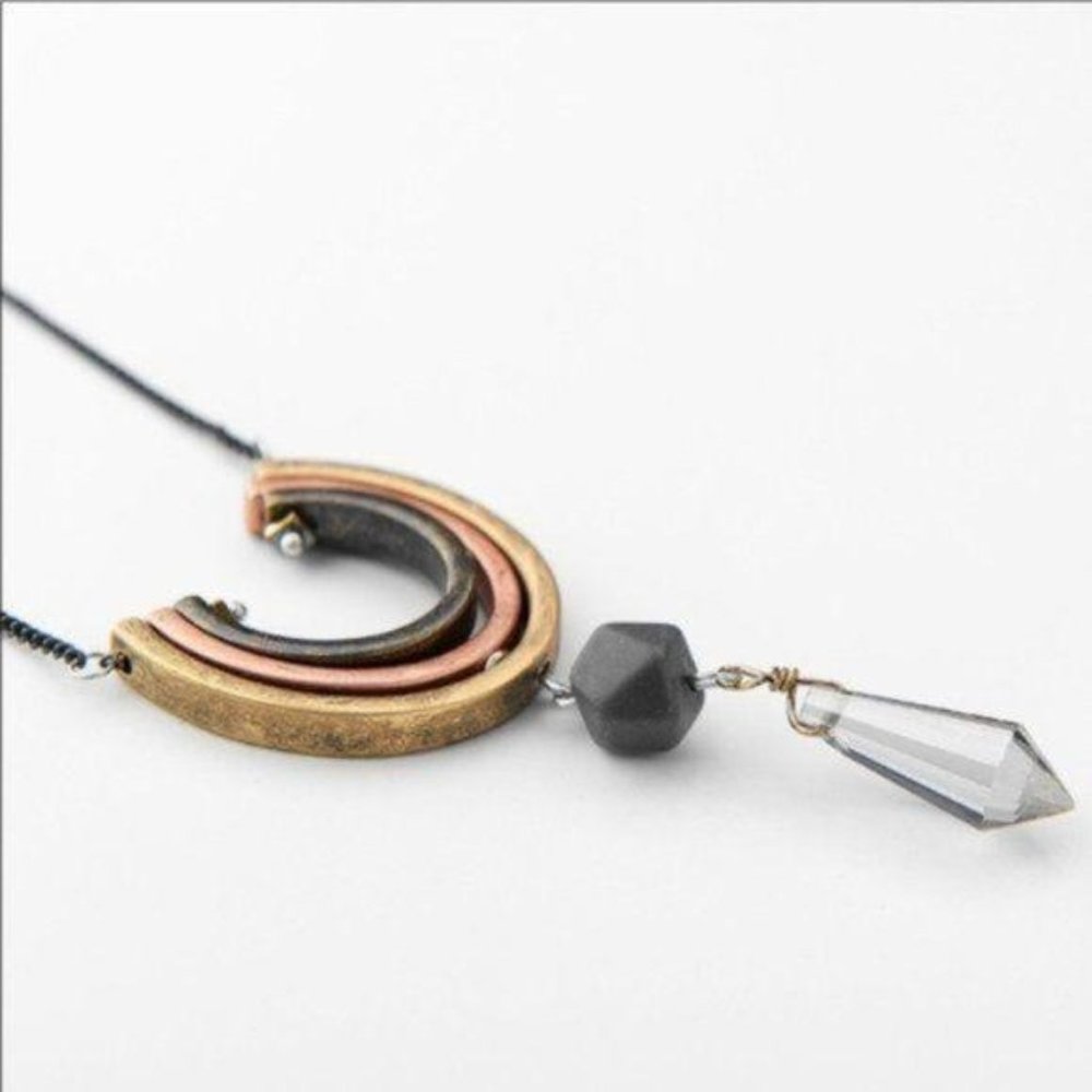 Artisan Moon Horseshoe Hammered Pendant Necklace